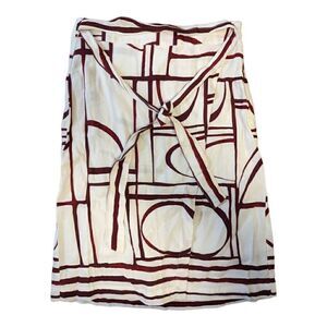 Loft Skirt Size 00 Faux Wrap White Maroon Abstract Modern Print